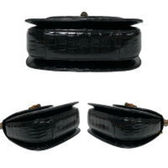 Gucci leather crocodile handbag black bamboo Green